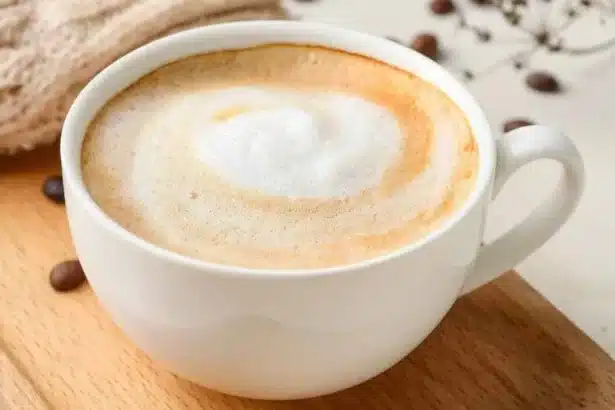 Cup Of Hot Cappuccino Coffee On Table