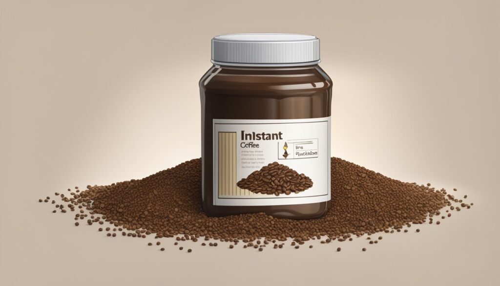 a jar of instant coffee placed on coffee grains