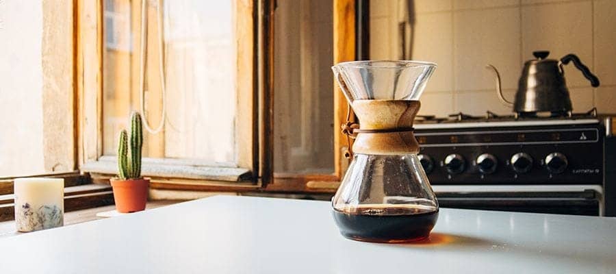 coffee in a chemex placed on a countertop