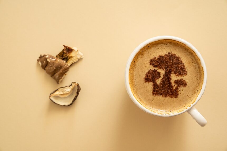 Mushroom Coffee Concept Mushroom Shaped Art On Coffee Cup