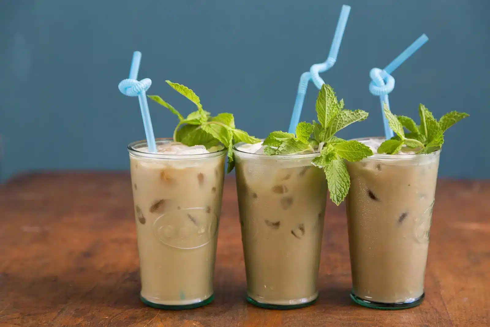 three glass of mint mojito coffee