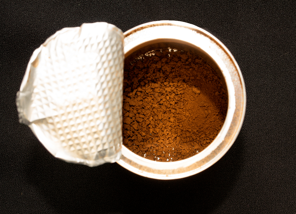 instant coffee in a tin top view